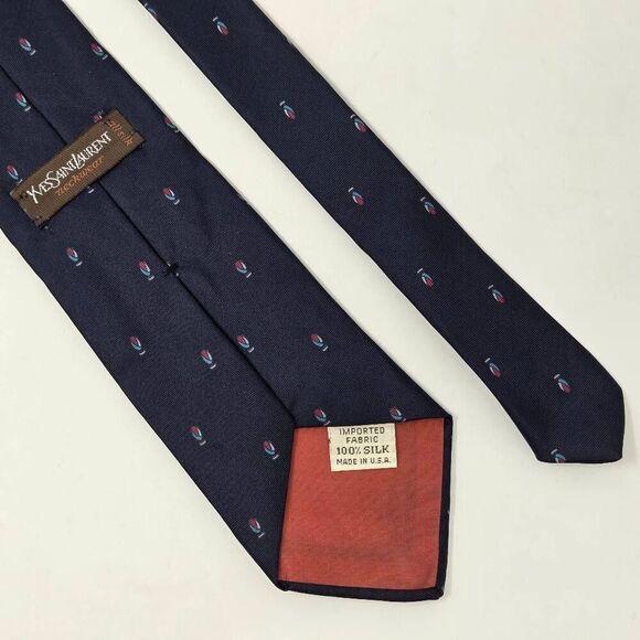 YVES SAINT LAURENT YSL SILK TIE BLUE GEOMETRIC FOULARD SATIN 3.5" X 55" - Picture 2 of 4